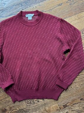 Paul Stuart New York Wool Maroon Red Heart Dot Crewneck Sweater L
